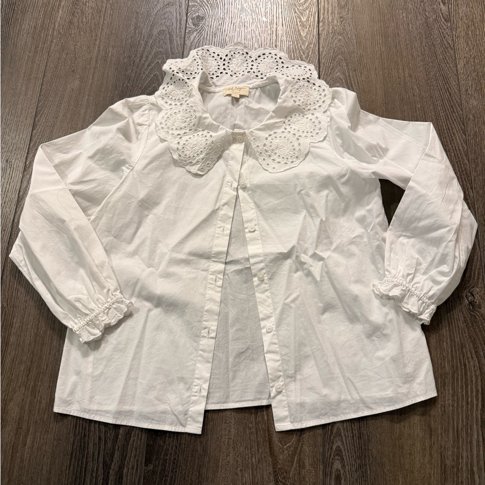 Sezane White Kids Blouse with Eyelet Collar - Picture 4 of 5